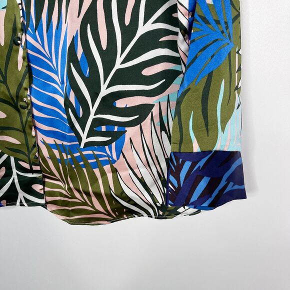 ASOS Design 4 Blue Tropical Border Print Satin Pajama Set Long Sleeve Top Pants - Picture 7 of 16